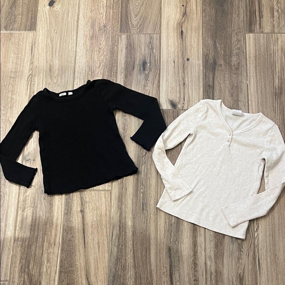 GAP Kids Black and Cream Thermal Long Sleeve Tees